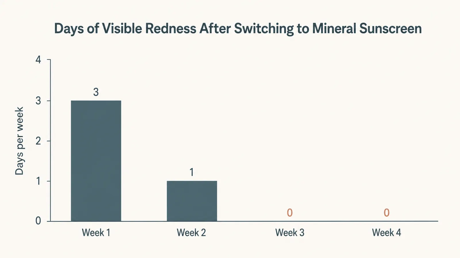Bar chart showing days of visible facial redness per week over four weeks after switching to mineral sunscreen